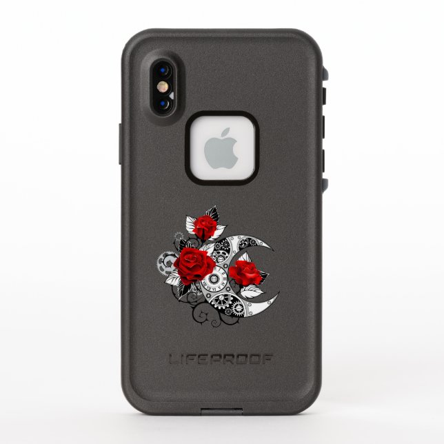 Coque LifeProof Pour iPhone Croissant mécanique avec roses rouges (Dos)