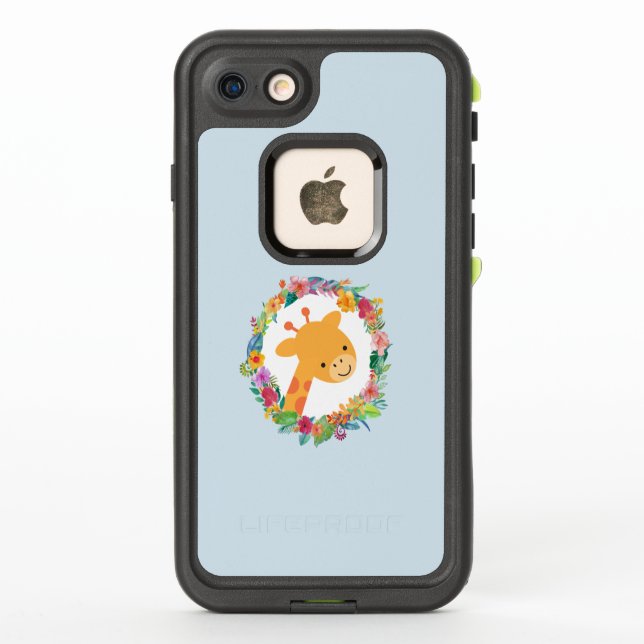 Coque LifeProof Pour iPhone Cute Giraffe avec une aquarelle fleurie Wreath (Dos)