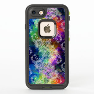 Dentelle blanche sur papier de tissus arc-en-ciel