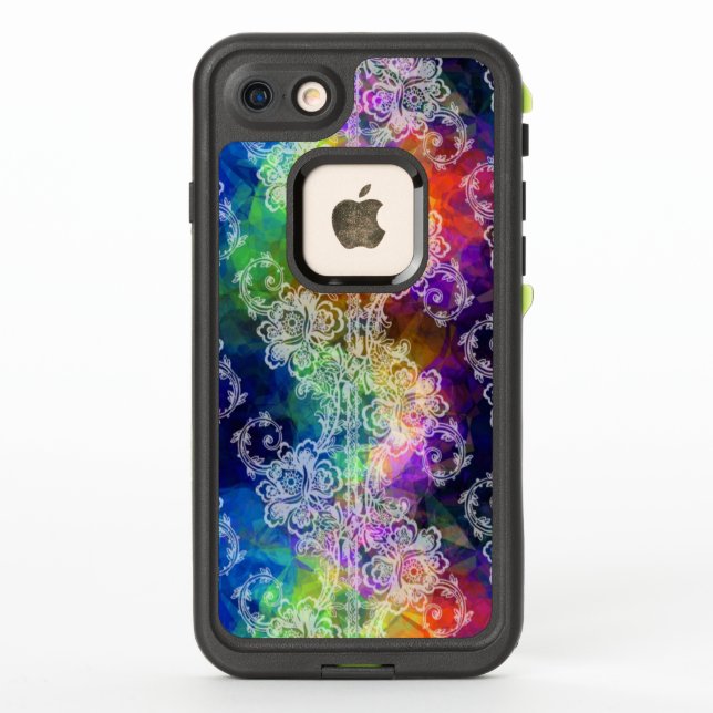 Coque LifeProof Pour iPhone Dentelle blanche sur papier de tissus arc-en-ciel (Dos)