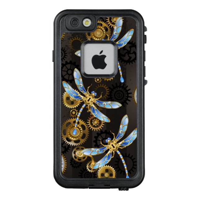 Coque LifeProof Pour iPhone Dragonflies de Steampunk sur arrière - plan rayé b (Dos)