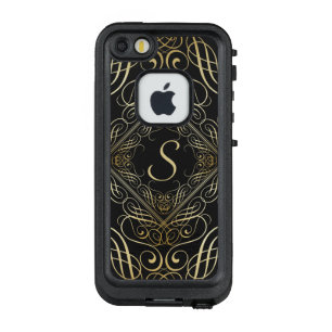 Coque LifeProof FRÄ’ Pour iPhone SE/5/5s Élégant or Foil Look Scrollwork Script sur noir