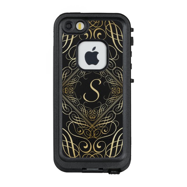 Coque LifeProof Pour iPhone Élégant or Foil Look Scrollwork Script sur noir (Dos)