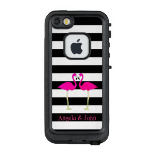 Coque LifeProof FRÄ’ Pour iPhone SE/5/5s Flamants roses roses, noirs, bandes blanches Perso