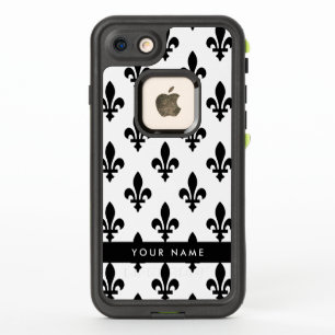 Fleur de Lis, Noir sur Blanc, Noir, Votre Nom