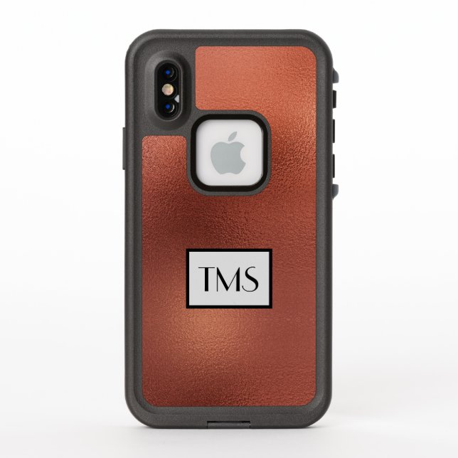 Coque LifeProof Pour iPhone Moderne 3 Initiales Cuivre Faux (Dos)