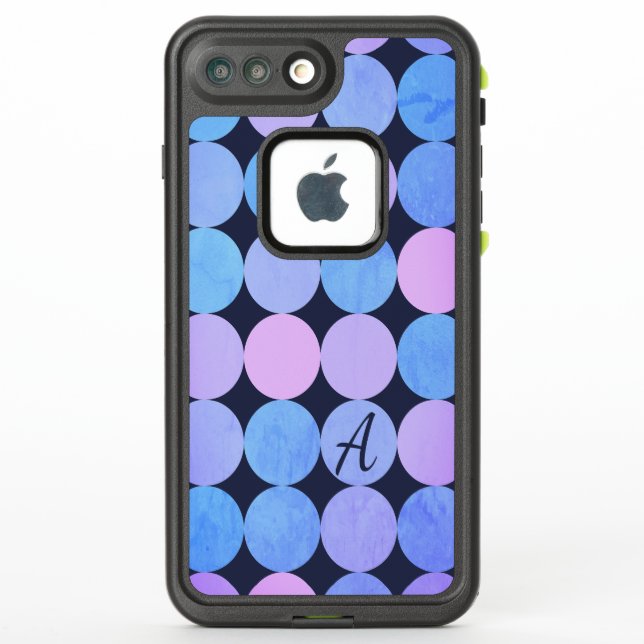 Coque LifeProof Pour iPhone Monogramme bleu pourpre et rose des cercles (Dos)