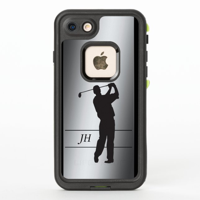 Coque LifeProof Pour iPhone Monogramme de golfeur de silhouette sur l'argent (Dos)