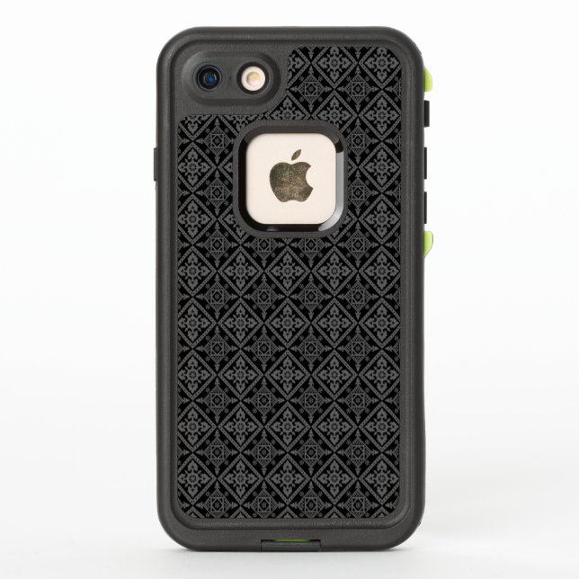 Coque LifeProof Pour iPhone Motif baroque gris sur noir (Dos)
