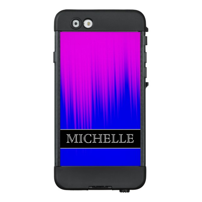 Coque LifeProof Pour iPhone Motif bleu et magenta de filets + Nom fait sur (Dos)