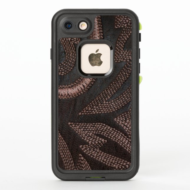Coque LifeProof Pour iPhone Motif en cuir Brown cousu (Dos)