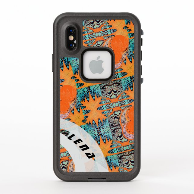 Coque LifeProof Pour iPhone Motif fractal orange et turquoise (Dos)