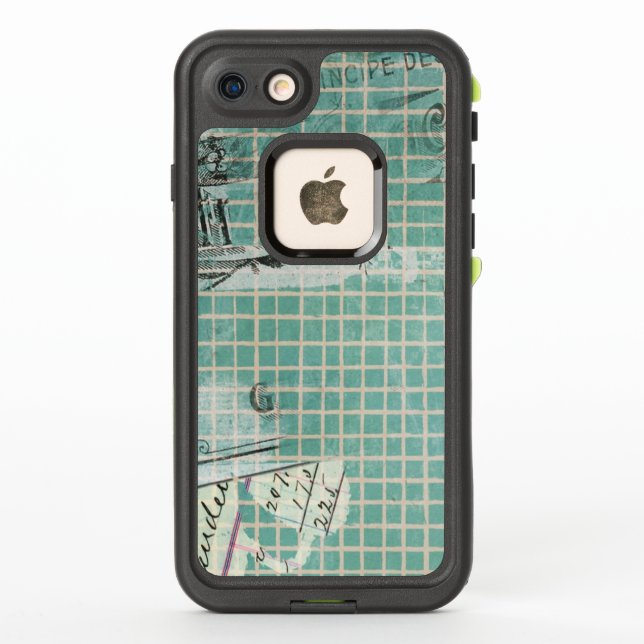 Coque LifeProof Pour iPhone Motif français des chèques turquoise (Dos)