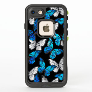 Motif sans couleur foncée avec papillons bleus Mor