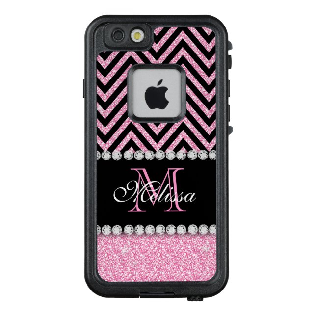 Coque LifeProof Pour iPhone Noir rose Chevron de parties scintillantes décoré (Dos)