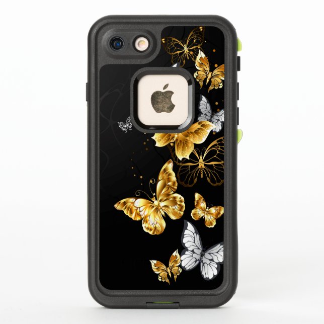 Coque LifeProof Pour iPhone Papillons blancs et dorés (Dos)