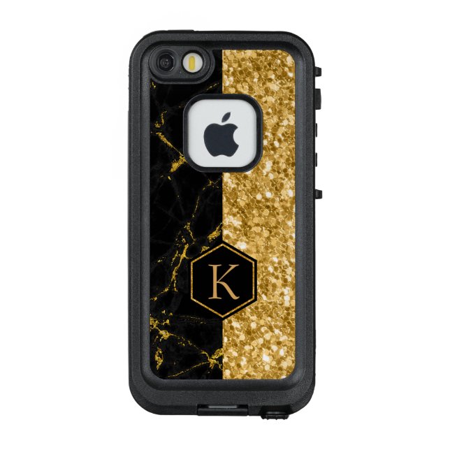 Coque LifeProof Pour iPhone Parties scintillant d'or et pierre noire Texture d (Dos)