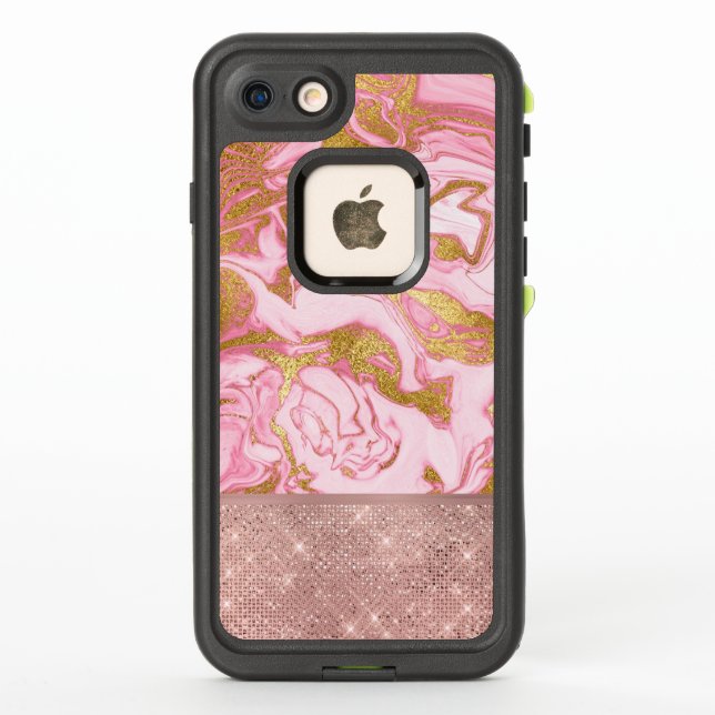 Coque LifeProof Pour iPhone Parties scintillant or rose et marbre étincelant (Dos)