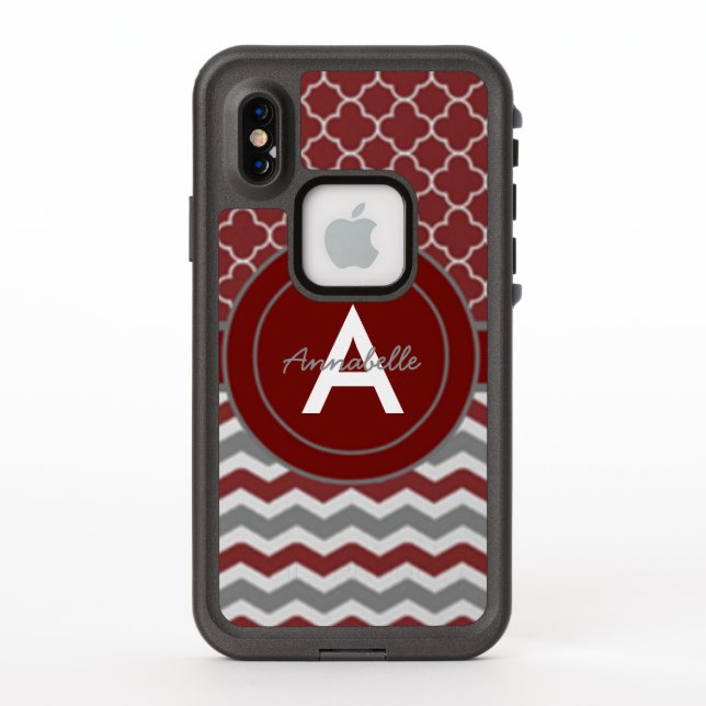 Coque LifeProof Pour iPhone Quatrefoil Red Grey Chevron (Dos)