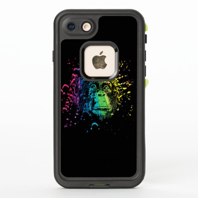 Coque LifeProof Pour iPhone Rainbow Chimpanzee on Black (Dos)