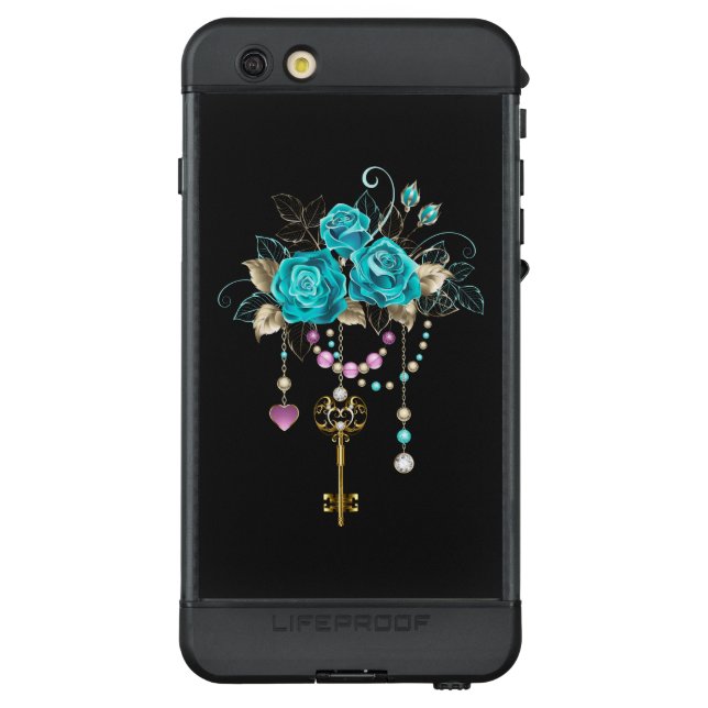 Coque LifeProof Pour iPhone Roses turquoise avec touches (Dos)