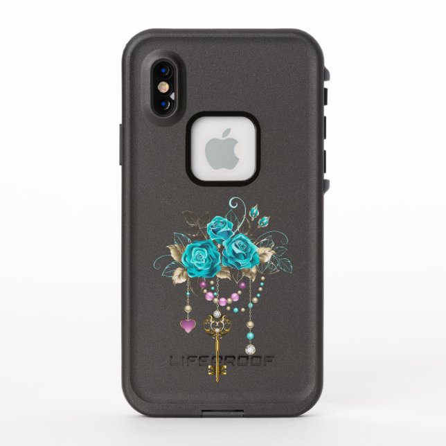 Coque LifeProof Pour iPhone Roses turquoise avec touches (Dos)