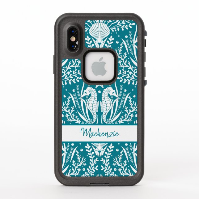Coque LifeProof Pour iPhone Seahorse Damask Ocean Sea Life Personnalisé (Dos)