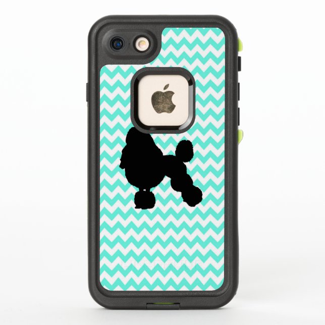 Coque LifeProof Pour iPhone Silhouette De Poodle Avec Chevron Bleu Léger (Dos)