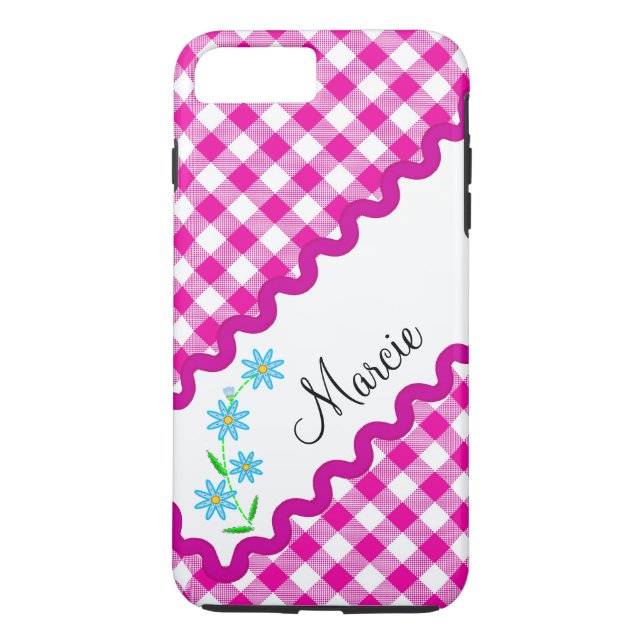 Coque-Mate Tough Plus iPhone 7 Coque rose En vichy (Dos)