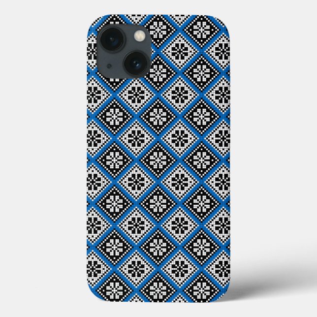 Coque Motif estonien bleu noir et blanc Mitten (Verso)