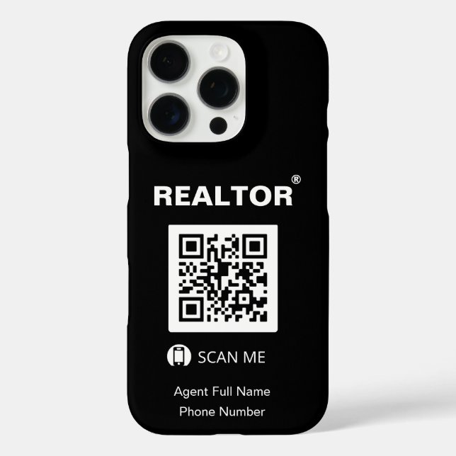 coque noir iPhone 16 Pro - Realtor®+QR Code (Verso)