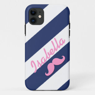 COQUE PINK MUSTACHE BLUE STRIPES iPHONE 5