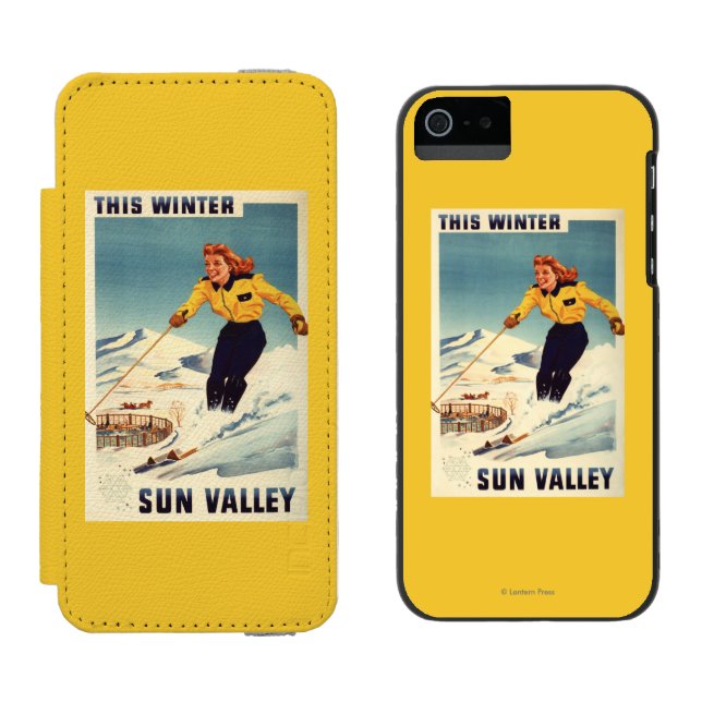 Coque Portefeuille Incipio Pour iPhone affiche de sourire et de ski de femme (Côté par côté)