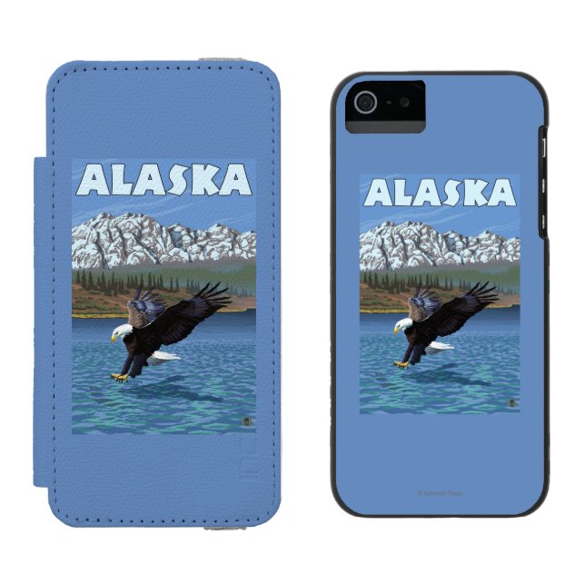 Coque Portefeuille Incipio Pour iPhone Affiche de Vintage voyage d'AlaskaBald Eagle (Côté par côté)
