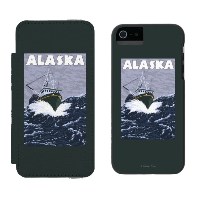 Coque Portefeuille Incipio Pour iPhone Affiche de Vintage voyage de bateau d'AlaskaCrab (Côté par côté)