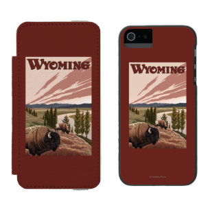 Coque-portefeuille iPhone 5 Incipio Watson™ Affiche de Vintage voyage de bison de la rivière