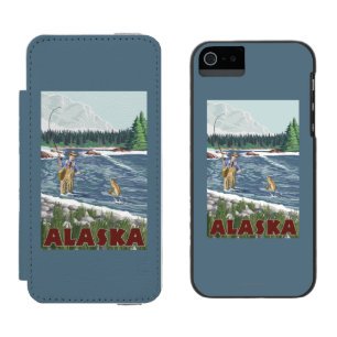 Coque-portefeuille iPhone 5 Incipio Watson™ Affiche de Vintage voyage de pêcheur d'AlaskaFly