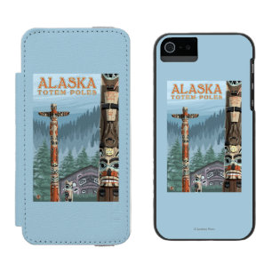 Coque-portefeuille iPhone 5 Incipio Watson™ Affiche de Vintage voyage de village de totem de