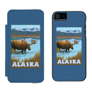 Coque-portefeuille iPhone 5 Incipio Watson™ Affiche de Vintage voyage d'eau potable d'orignaux