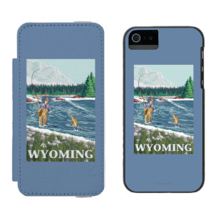 Coque-portefeuille iPhone 5 Incipio Watson™ Affiche de voyage de FishermanWyomingVintage de