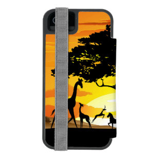 Coque-portefeuille iPhone 5 Incipio Watson™ Animaux sauvages sur le coucher de soleil de la sa