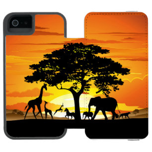 Coque-portefeuille iPhone 5 Incipio Watson™ Animaux sauvages sur le coucher de soleil de la sa