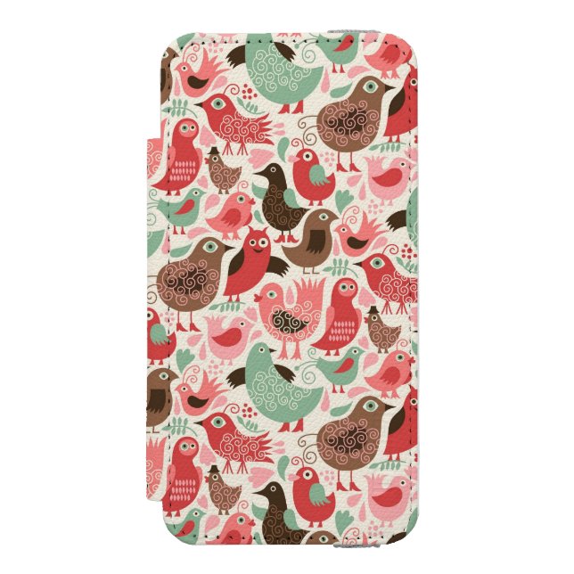 Coque Portefeuille Incipio Pour iPhone arrière - plan avec les oiseaux mignons (Folio Devant)
