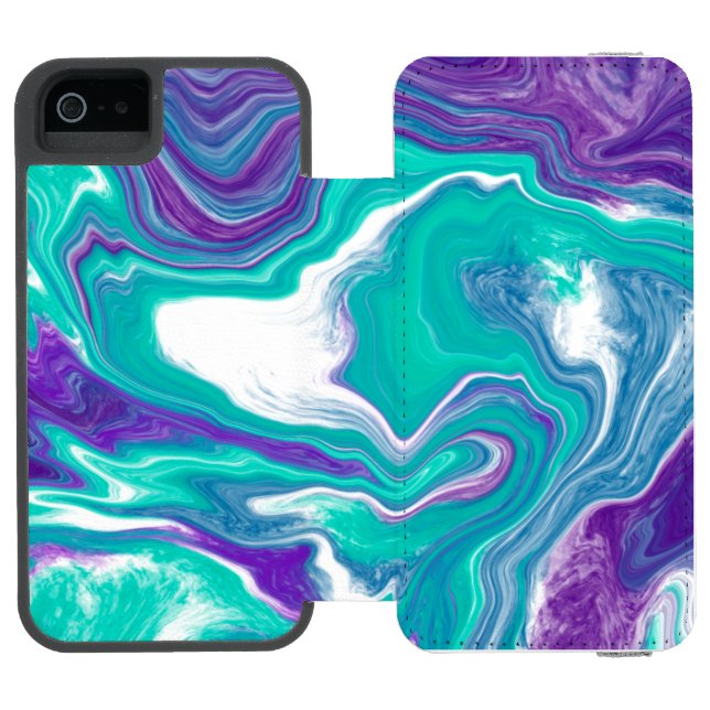 Coque Portefeuille Incipio Pour iPhone Art Turquoise et violet fluides (Folio Ouvert)