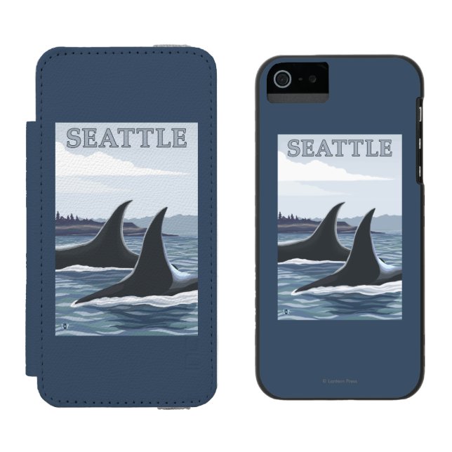 Coque Portefeuille Incipio Pour iPhone Baleines #1 - Seattle, Washington d'orque (Côté par côté)