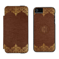 Cadre en cuir Brown vintage et en dentelle d'or fl