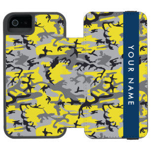 Coque-portefeuille iPhone 5 Incipio Watson™ Camouflage jaune et gris Votre nom Personnalisez