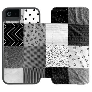 Coque-portefeuille iPhone 5 Incipio Watson™ carrés vintages de patchwork en noir et blanc 