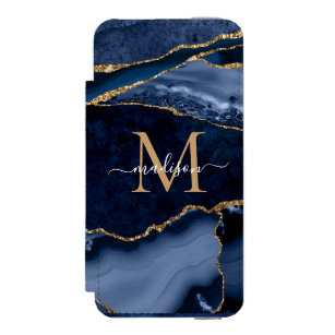 Coque-portefeuille iPhone 5 Incipio Watson™ Chic Navy Blue Gold Agate Geode Feminine Monogramm