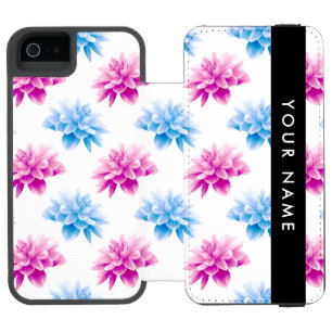 Coque-portefeuille iPhone 5 Incipio Watson™ Dahlia rose et bleu, motif floral, votre nom